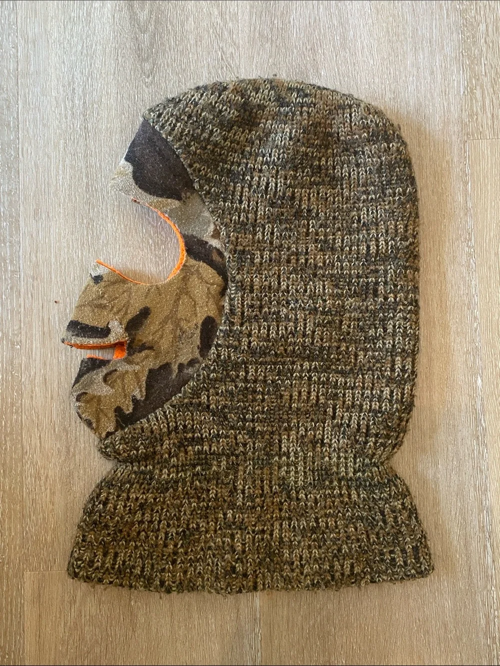 VTG Camo Reversible Orange Knit Face Cover Ski Mask Hunting Balaclava Hood OSFM